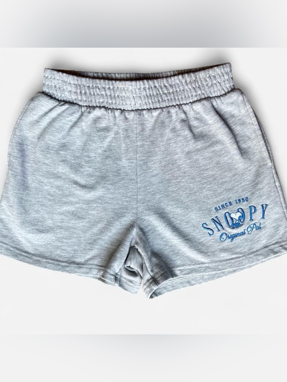 Peanuts Snoopy Mad Engine Embroidered Gray Fleece Lounge Sweat Shorts Size SM